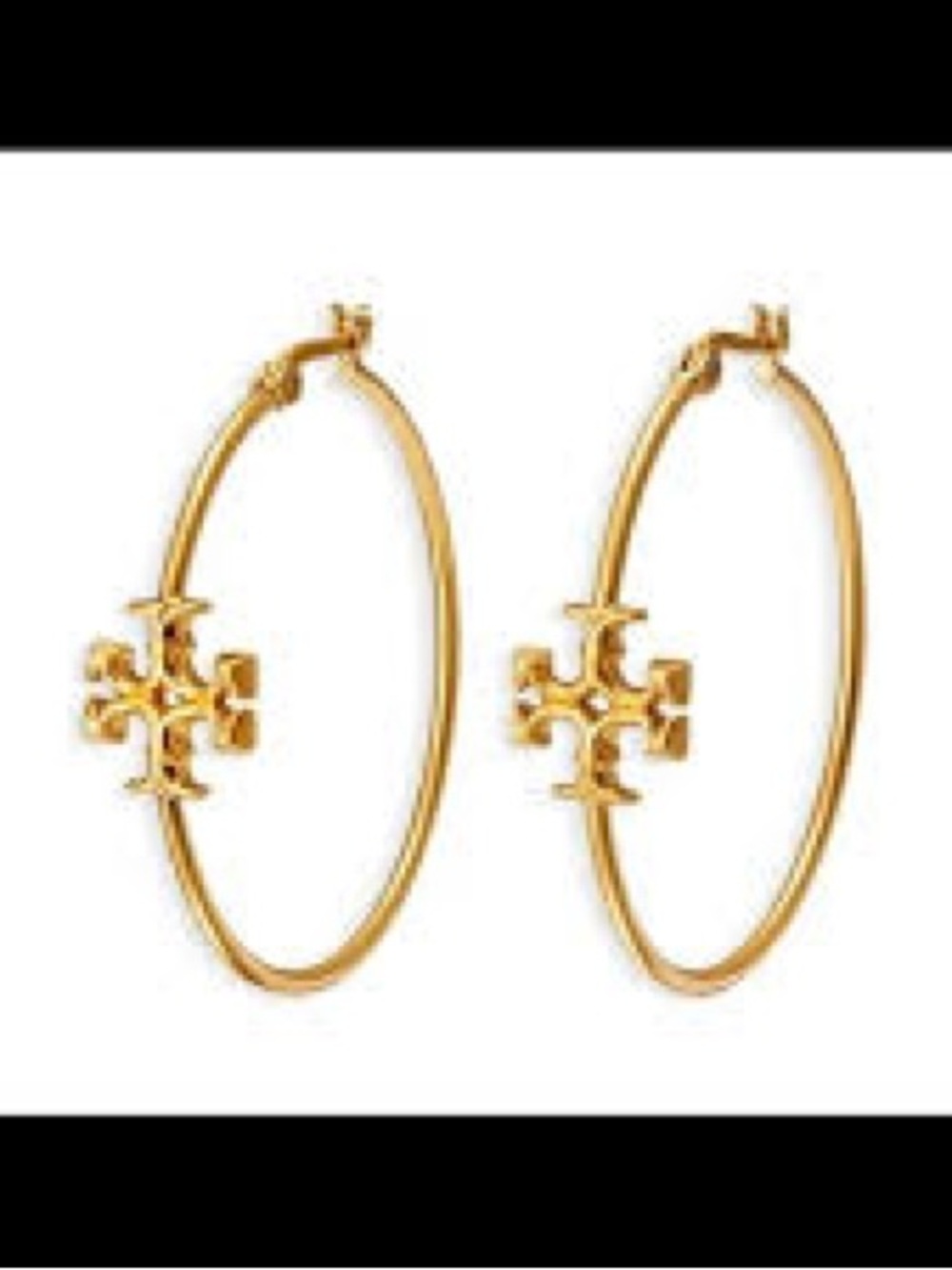 Tory Burch Gold Hoop Earrings with Logo Cross Charm